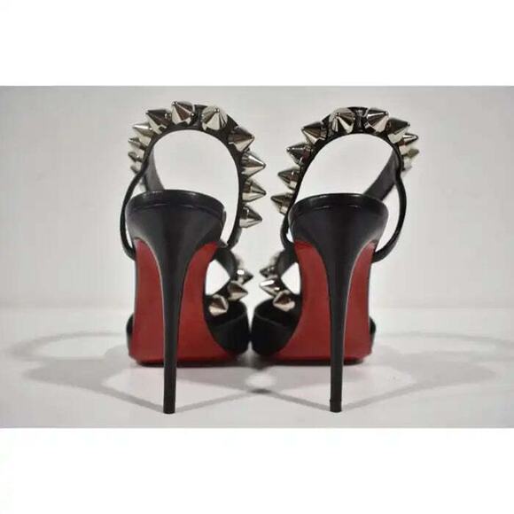 Christian Louboutin Spikita Pump 100 Black Silver Spike Strappy Sandal Heel 39 - Picture 11 of 12